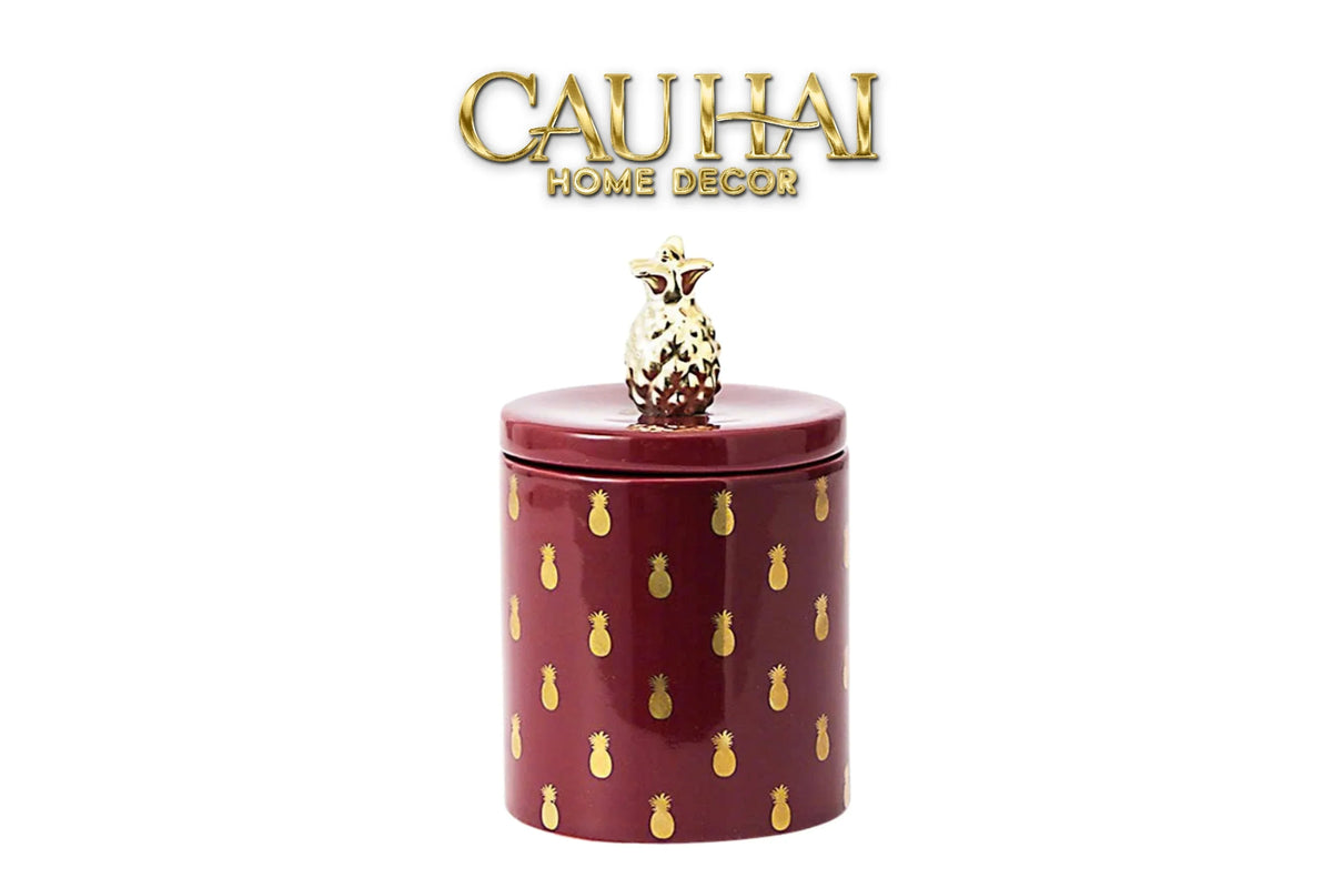 Lọ Kẹo Gốm Sứ Holiday Seasons Golden Fêtes Art Canister 8.5x14-TRANG TRÍ GIÁNG SINH-Đối tác tại Trung Quốc theo từng đơn đặt hàng-PINEAPPLE-CẬU HAI HOME DECOR