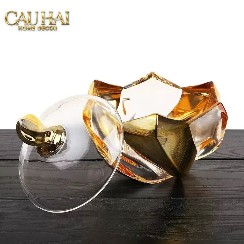 Lọ Kẹo Pha Lê Mạ Vàng Crown Of Aurora Cristalleries Bonbonnière 16x17.5 W1.3Kg-CẬU HAI HOME DECOR