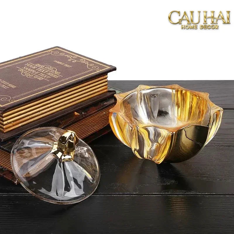 Lọ Kẹo Pha Lê Mạ Vàng Crown Of Aurora Cristalleries Bonbonnière 16x17.5 W1.3Kg-CẬU HAI HOME DECOR