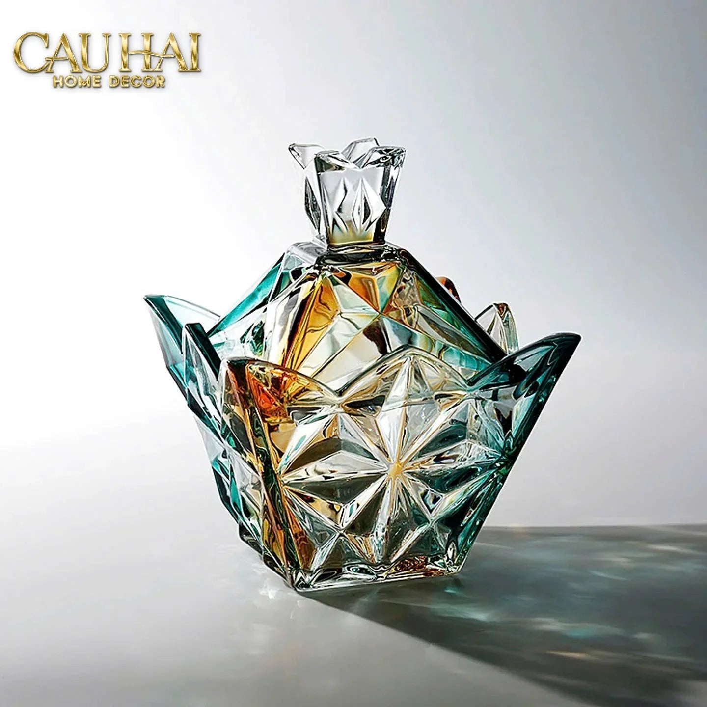 Lọ Kẹo Pha Lê Ngũ Sắc Arc-En-Ciel Couronne Royale Cristalleries Candy Bonbonnière 16x18-CẬU HAI HOME DECOR