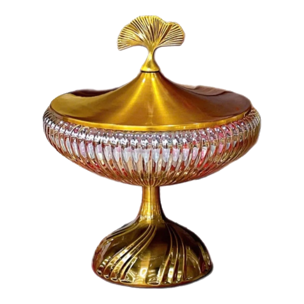 Lọ Kẹo Thuỷ Tinh Chân Cao Golden Ginkgo Candy Bonbonnière 21x22.5