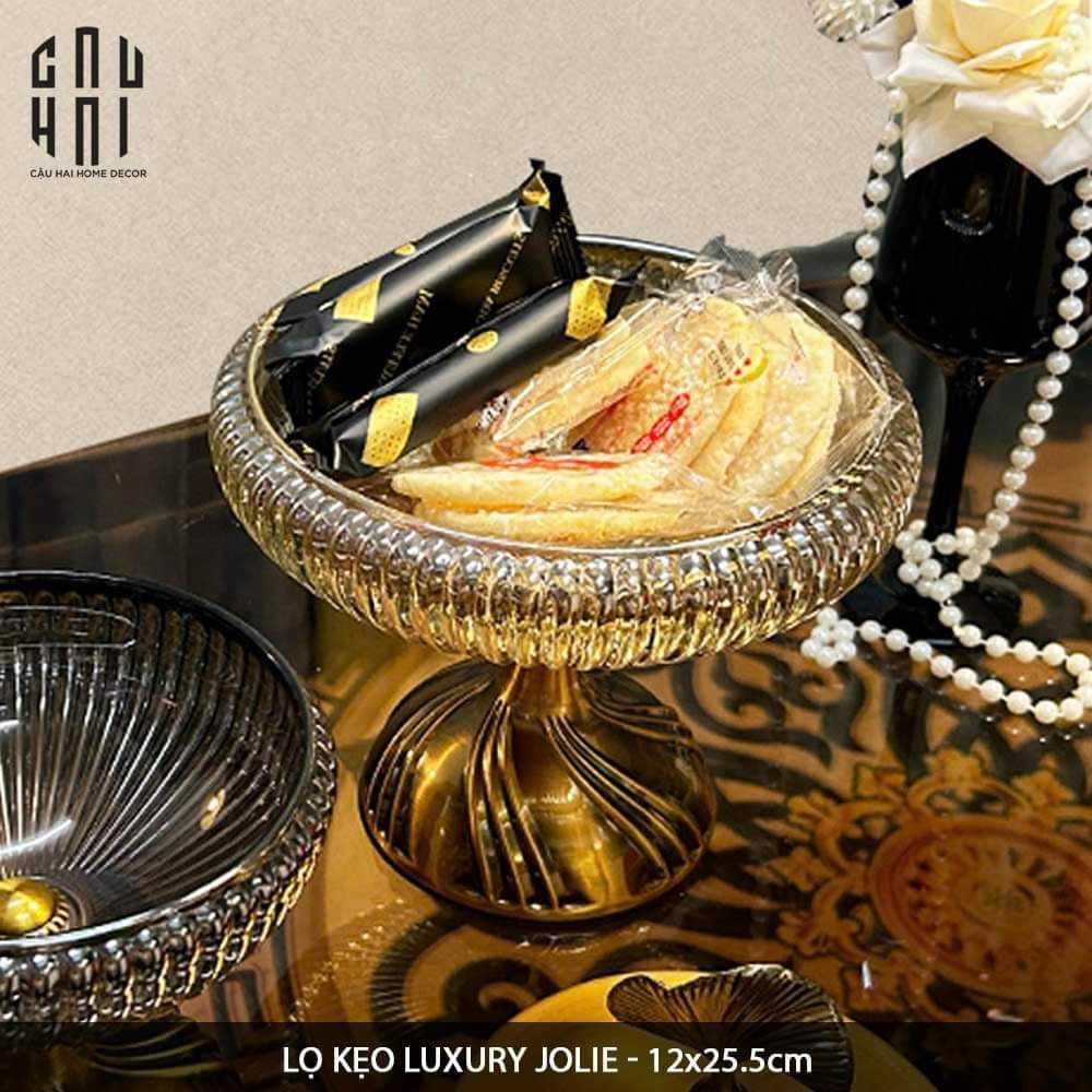 Lọ Kẹo Thuỷ Tinh Chân Cao Golden Ginkgo Candy Bonbonnière 21x22.5-Lọ kẹo Canister Bonbonnière-CẬU HAI HOME DECOR