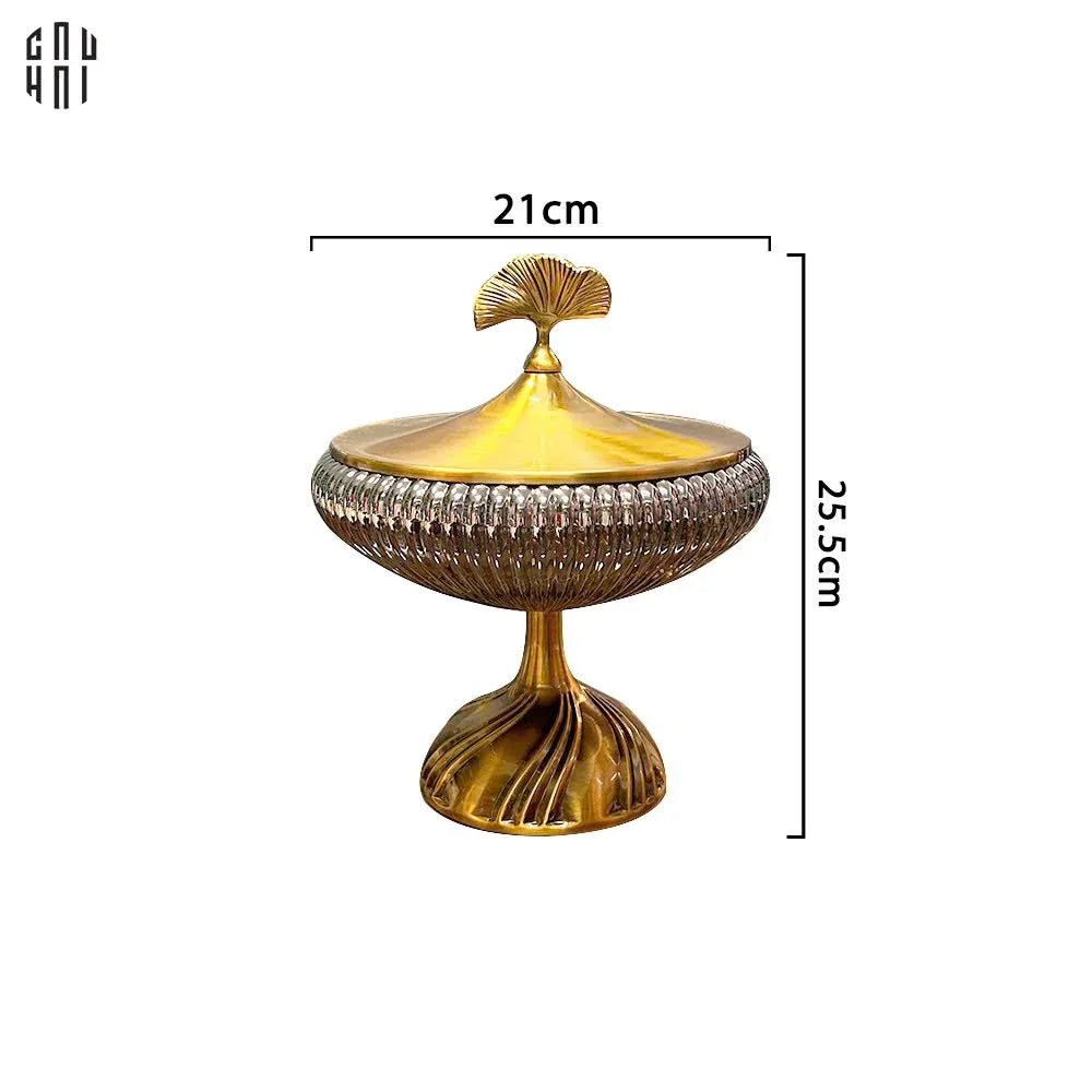 Lọ Kẹo Thuỷ Tinh Chân Cao Golden Ginkgo Candy Bonbonnière 21x22.5-Lọ kẹo Canister Bonbonnière-CẬU HAI HOME DECOR