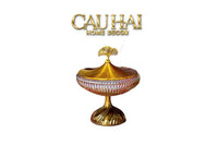Lọ Kẹo Thuỷ Tinh Chân Cao Golden Ginkgo Candy Bonbonnière 21x22.5-Lọ kẹo Canister Bonbonnière-CẬU HAI HOME DECOR
