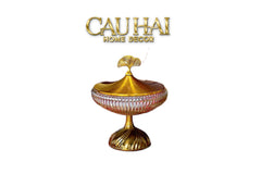 Lọ Kẹo Thuỷ Tinh Chân Cao Golden Ginkgo Candy Bonbonnière 21x22.5-Lọ kẹo Canister Bonbonnière-CẬU HAI HOME DECOR