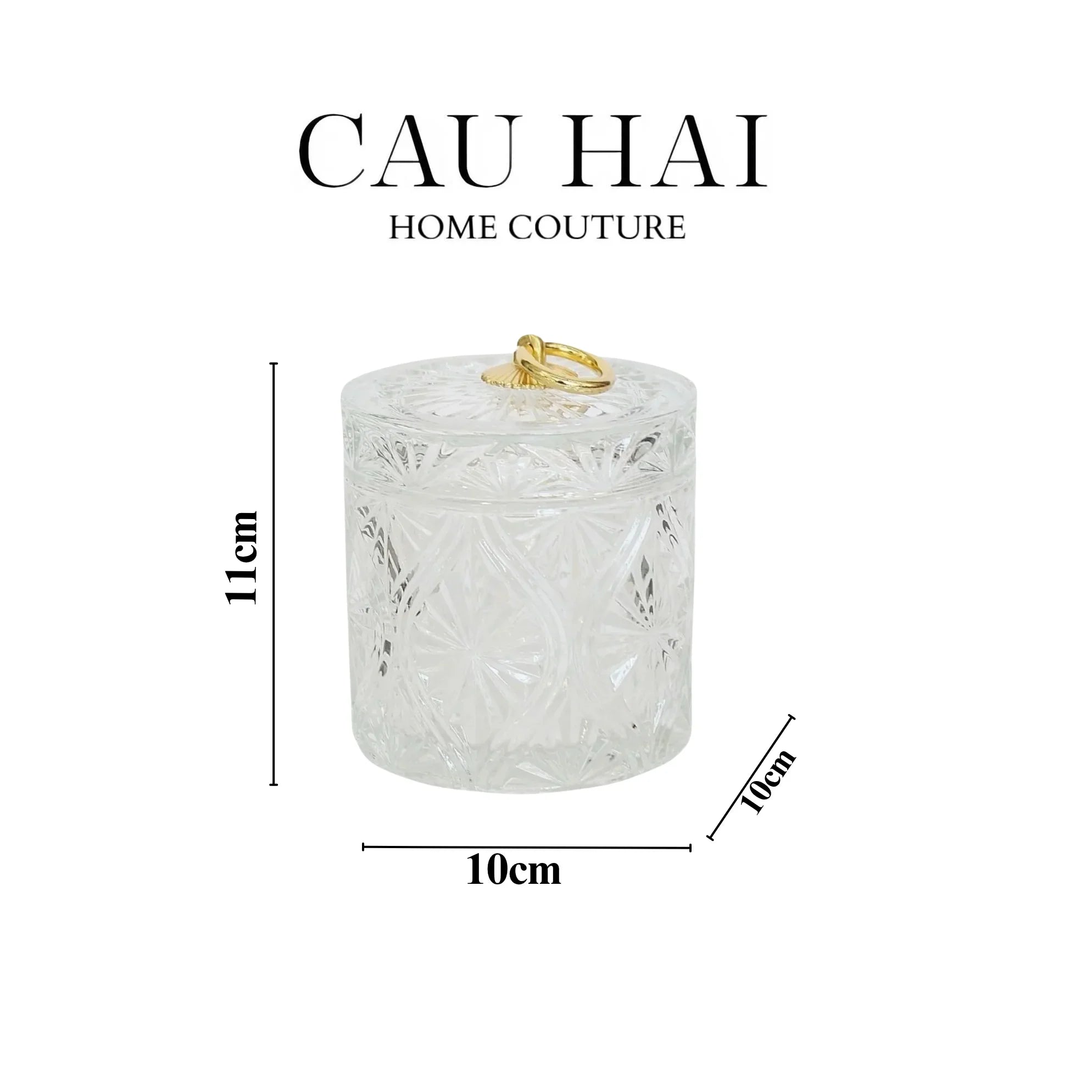 Lọ Kẹo Thuỷ Tinh Diamond Floral Cristalleries - Golden Shell Bonbonnière-Lọ kẹo Canister Bonbonnière-CẬU HAI HOME DECOR