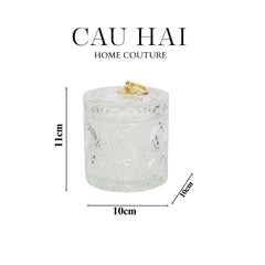 Lọ Kẹo Thuỷ Tinh Diamond Floral Cristalleries - Golden Shell Bonbonnière-Lọ kẹo Canister Bonbonnière-CẬU HAI HOME DECOR