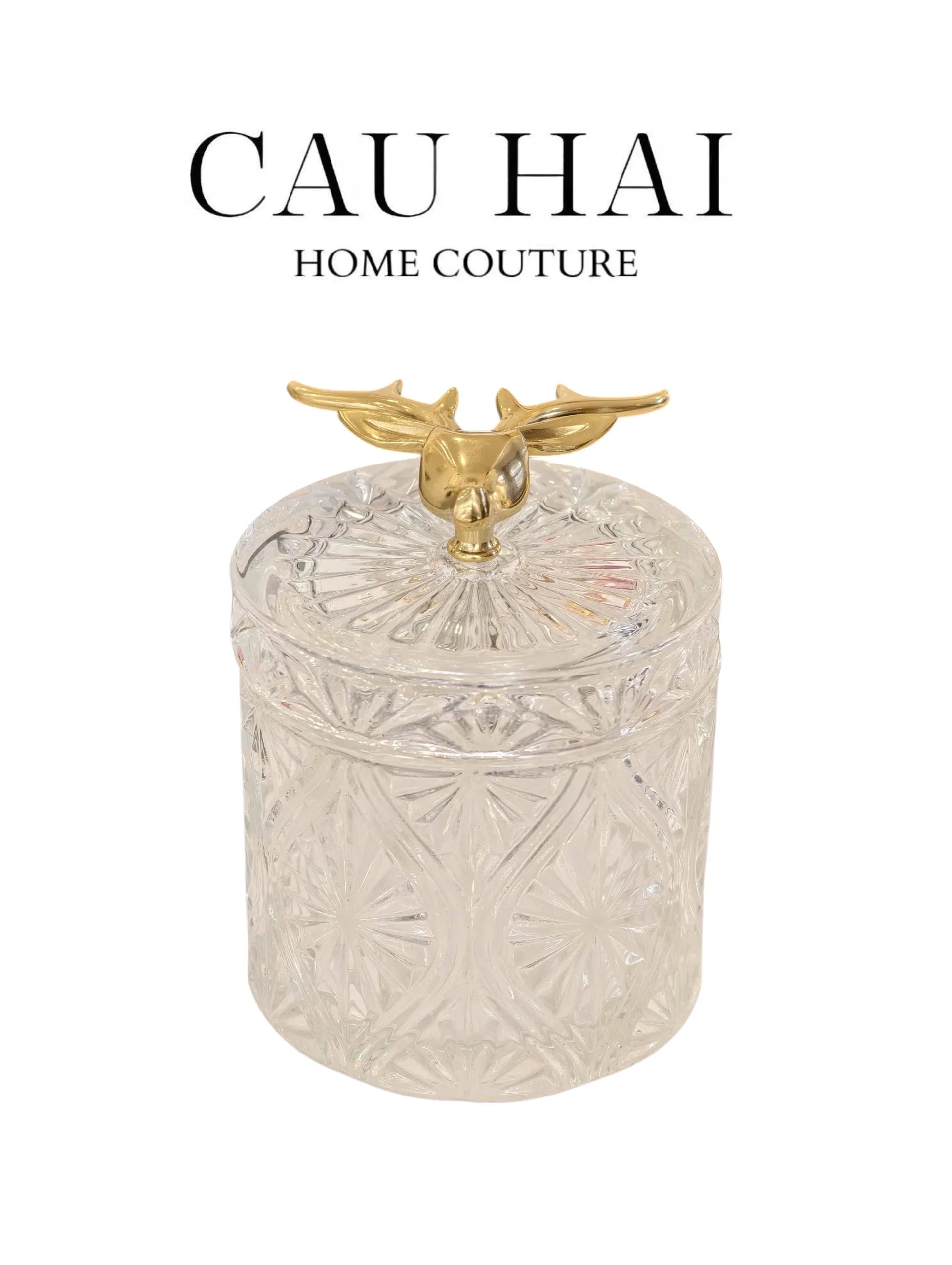 Lọ Kẹo Thuỷ Tinh Diamond Floral Cristalleries - Golden Shell Bonbonnière-Lọ kẹo Canister Bonbonnière-CẬU HAI HOME DECOR