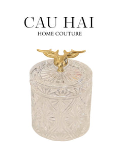 Lọ Kẹo Thuỷ Tinh Diamond Floral Cristalleries - Golden Shell Bonbonnière-Lọ kẹo Canister Bonbonnière-CẬU HAI HOME DECOR