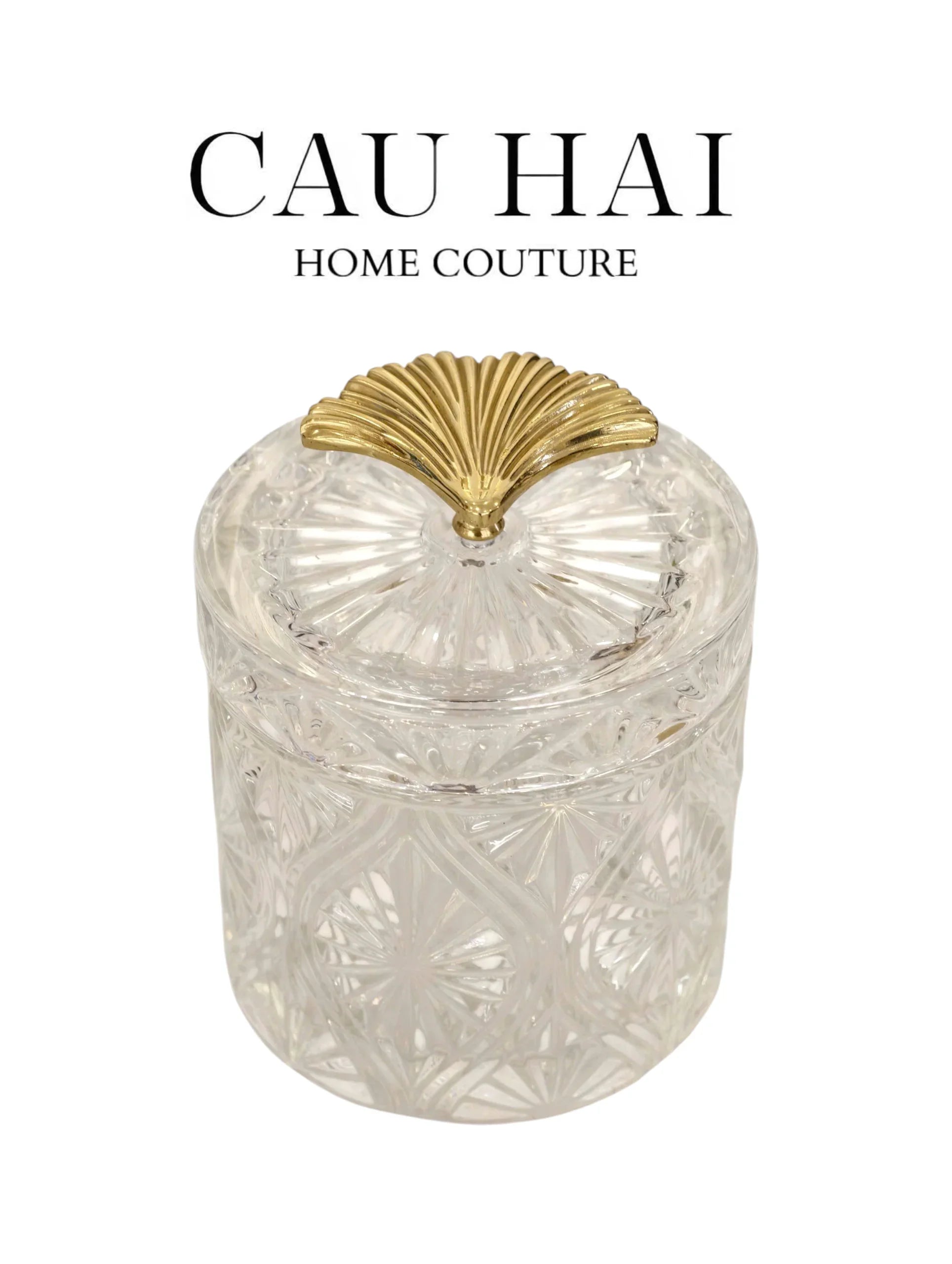 Lọ Kẹo Thuỷ Tinh Diamond Floral Cristalleries - Golden Shell Bonbonnière-Lọ kẹo Canister Bonbonnière-CẬU HAI HOME DECOR