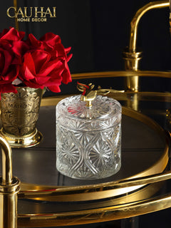 Lọ Kẹo Thuỷ Tinh Diamond Floral Cristalleries - Golden Shell Bonbonnière-Lọ kẹo Canister Bonbonnière-CẬU HAI HOME DECOR