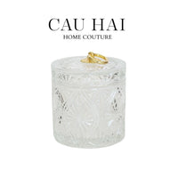 Lọ Kẹo Thuỷ Tinh Diamond Floral Cristalleries - Golden Shell Bonbonnière-Lọ kẹo Canister Bonbonnière-CẬU HAI HOME DECOR