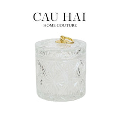 Lọ Kẹo Thuỷ Tinh Diamond Floral Cristalleries - Golden Shell Bonbonnière-Lọ kẹo Canister Bonbonnière-CẬU HAI HOME DECOR