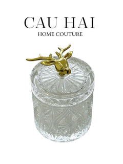 Lọ Kẹo Thuỷ Tinh Diamond Floral Cristalleries - Golden Shell Bonbonnière-Lọ kẹo Canister Bonbonnière-CẬU HAI HOME DECOR