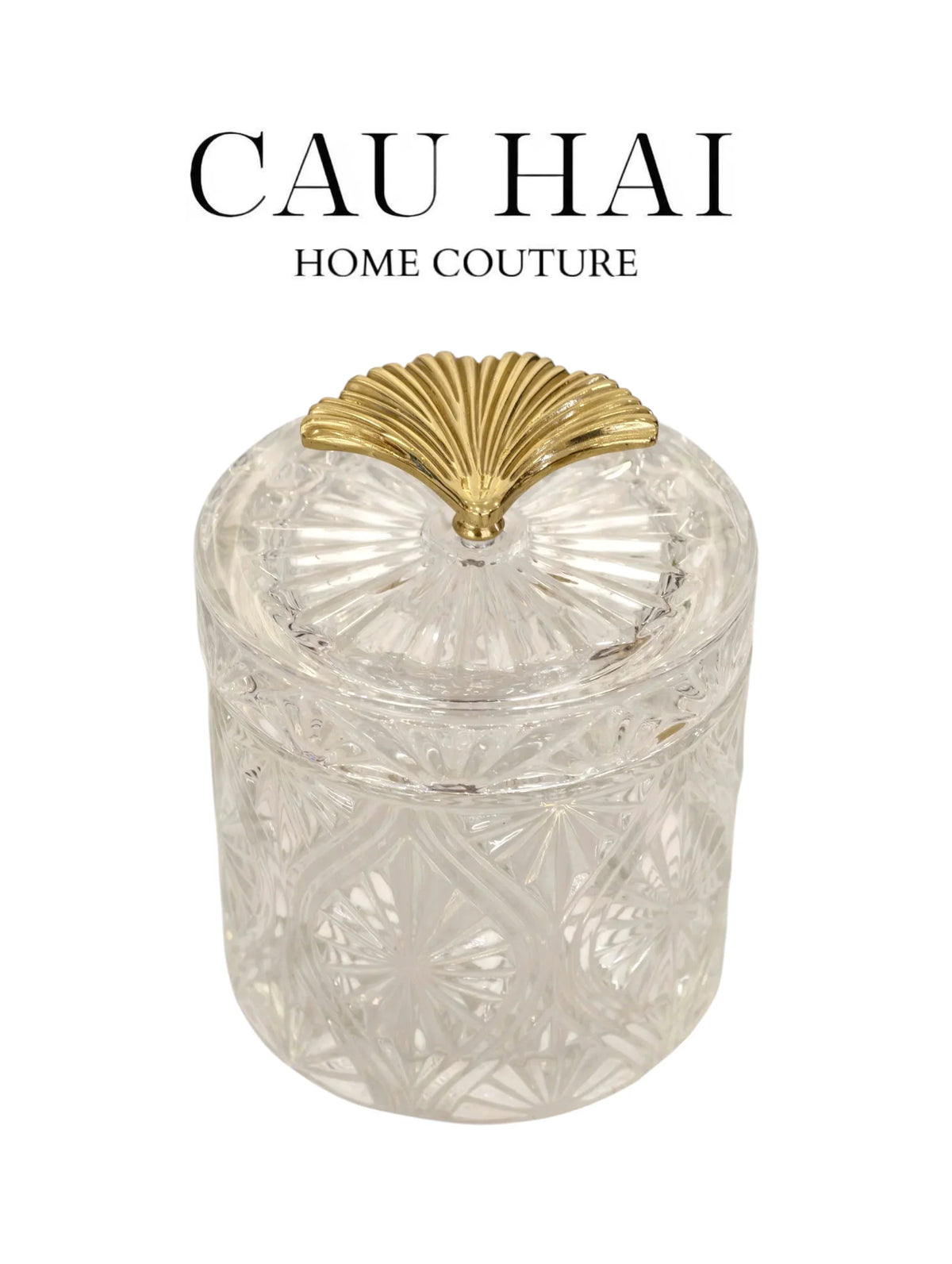 Lọ Kẹo Thuỷ Tinh Diamond Floral Cristalleries - Golden Shell Bonbonnière-Lọ kẹo Canister Bonbonnière-CẬU HAI HOME DECOR