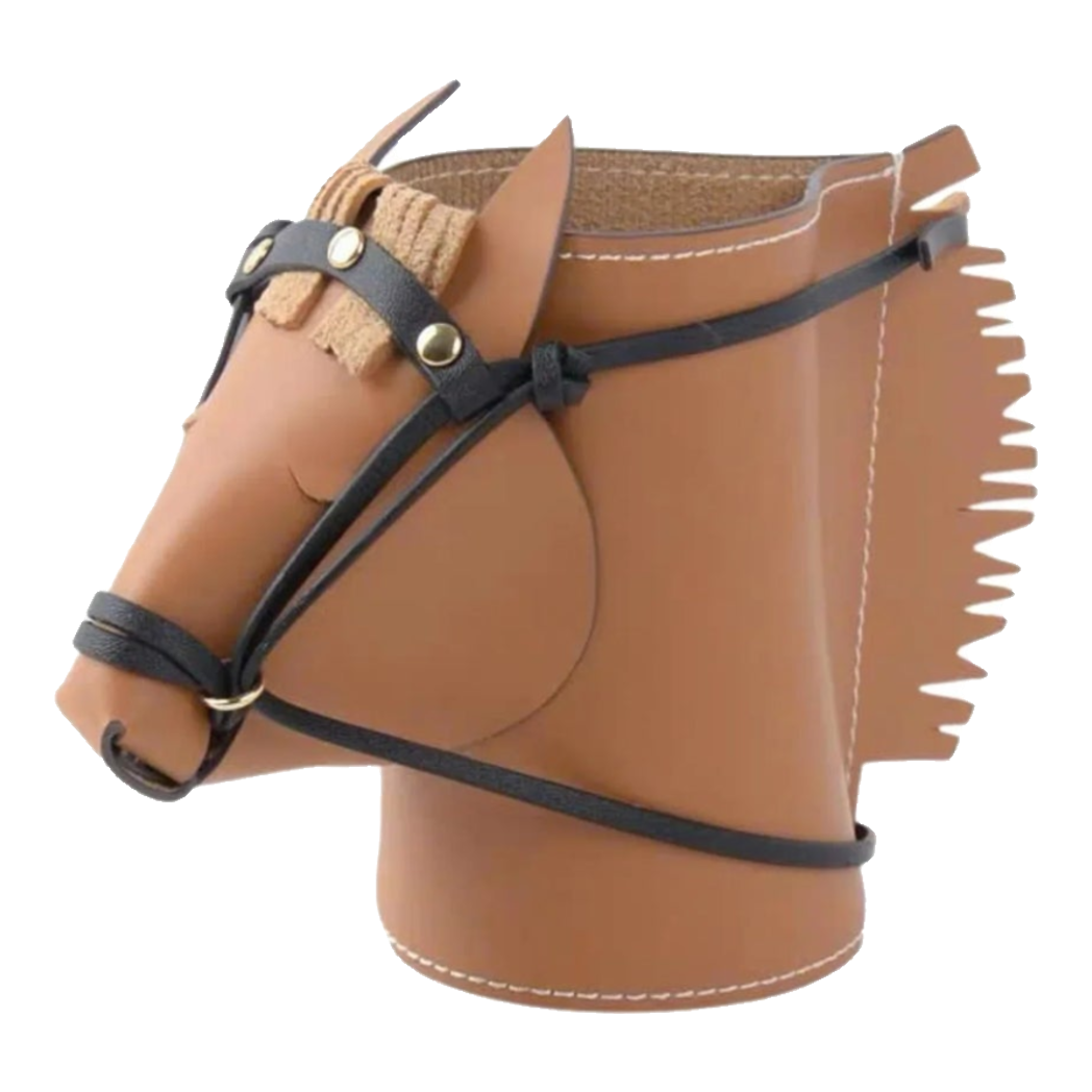 Maison Couture - Lọ Trang Trí Đầu Ngựa Da Thuộc Equestrian Head Leather Saddle Brun Vessel 13x17