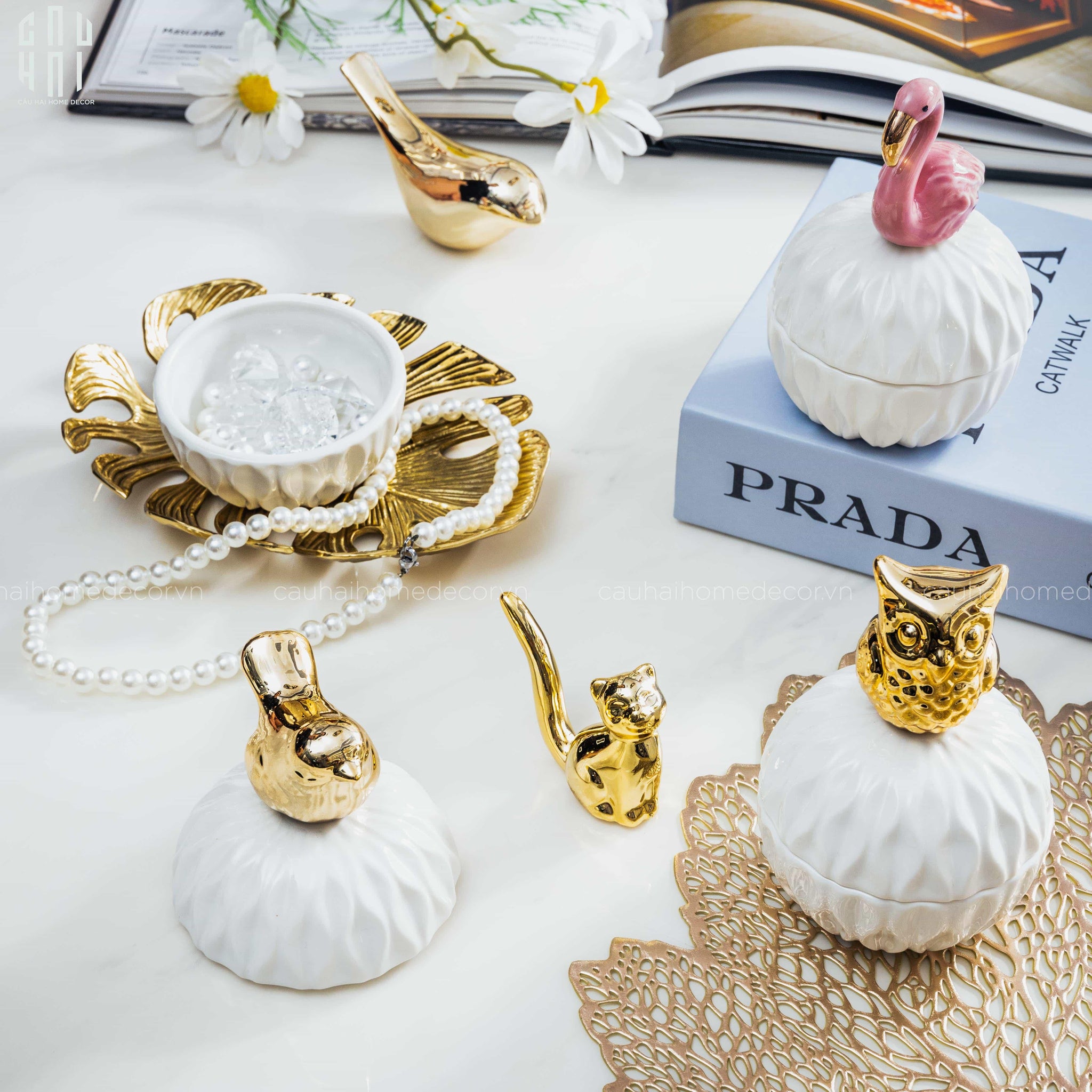 LỌ SỨ GOLDEN OWL-CẬU HAI HOME DECOR