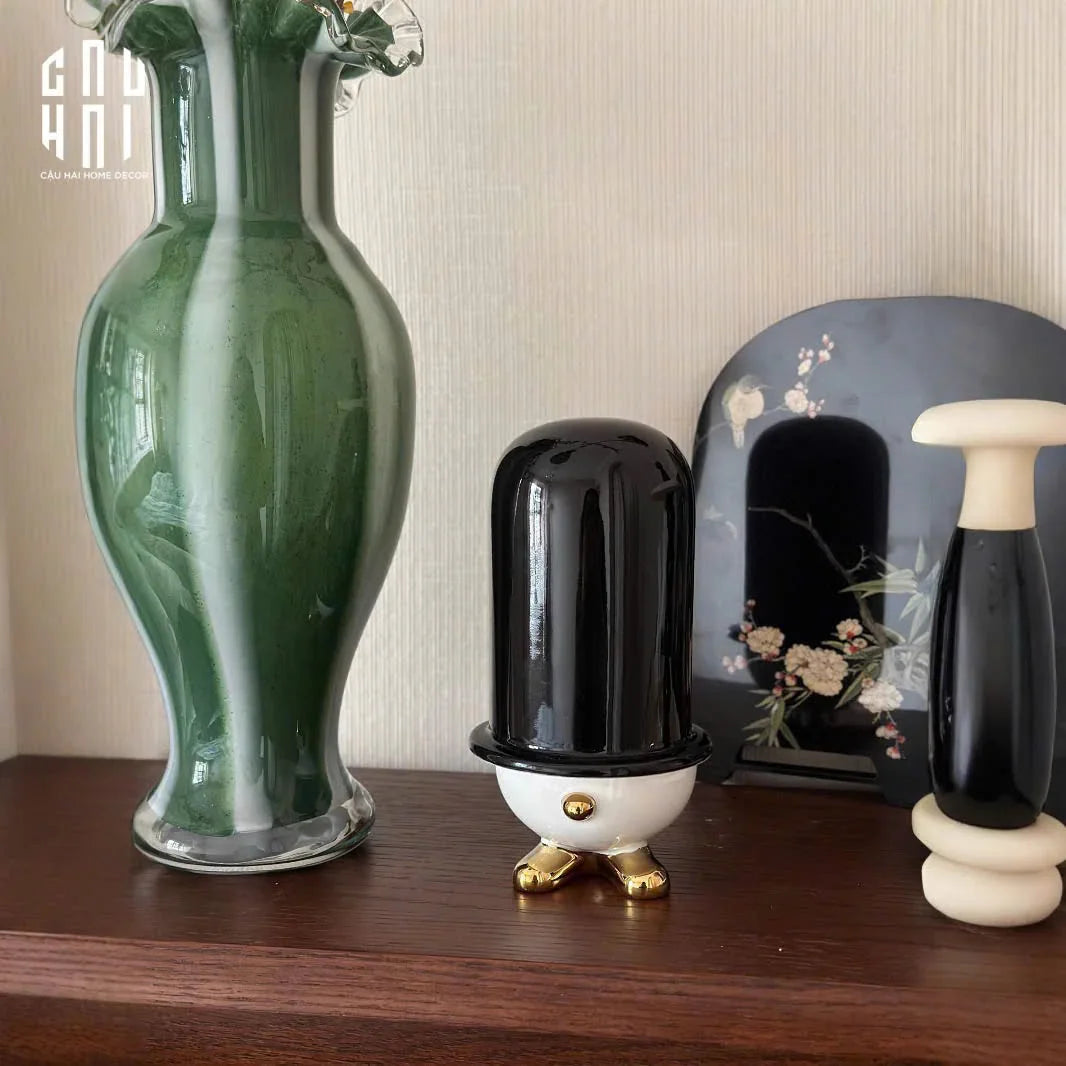 Lọ Tăm Bông Gốm Sứ Kingmans Tailor Gentlement Penguine 8x15-HŨ TRANG TRÍ-CẬU HAI HOME DECOR