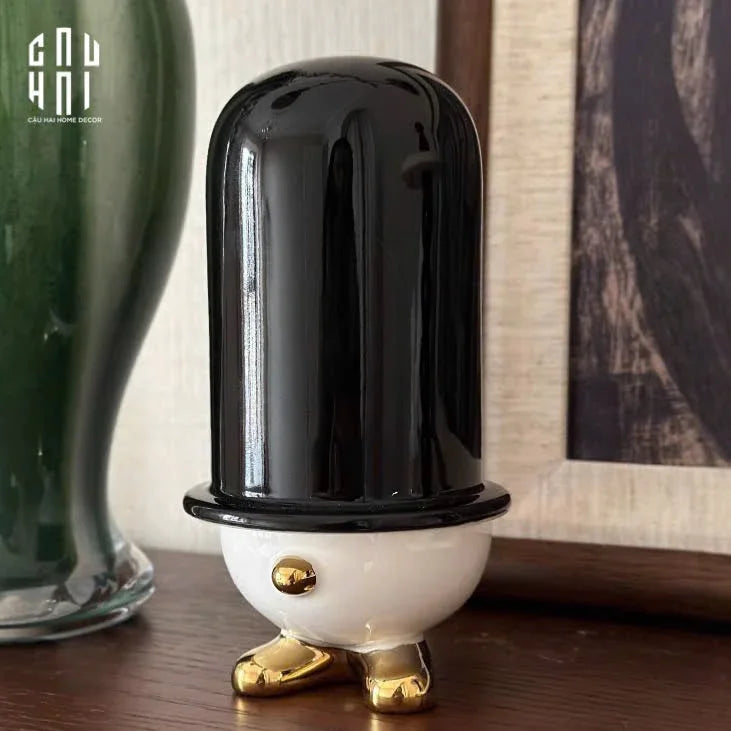 Lọ Tăm Bông Gốm Sứ Kingmans Tailor Gentlement Penguine 8x15-HŨ TRANG TRÍ-CẬU HAI HOME DECOR