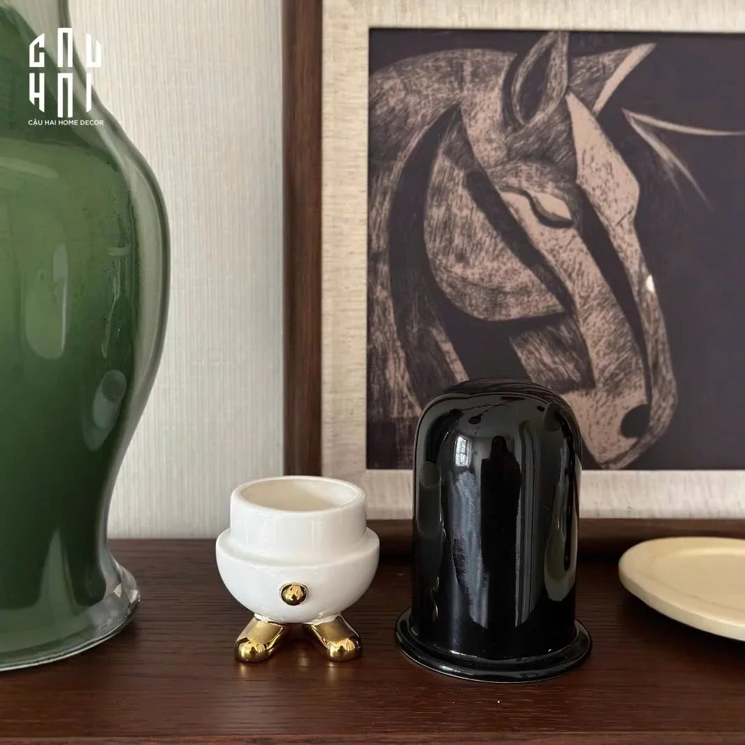 Lọ Tăm Bông Gốm Sứ Kingmans Tailor Gentlement Penguine 8x15-HŨ TRANG TRÍ-CẬU HAI HOME DECOR