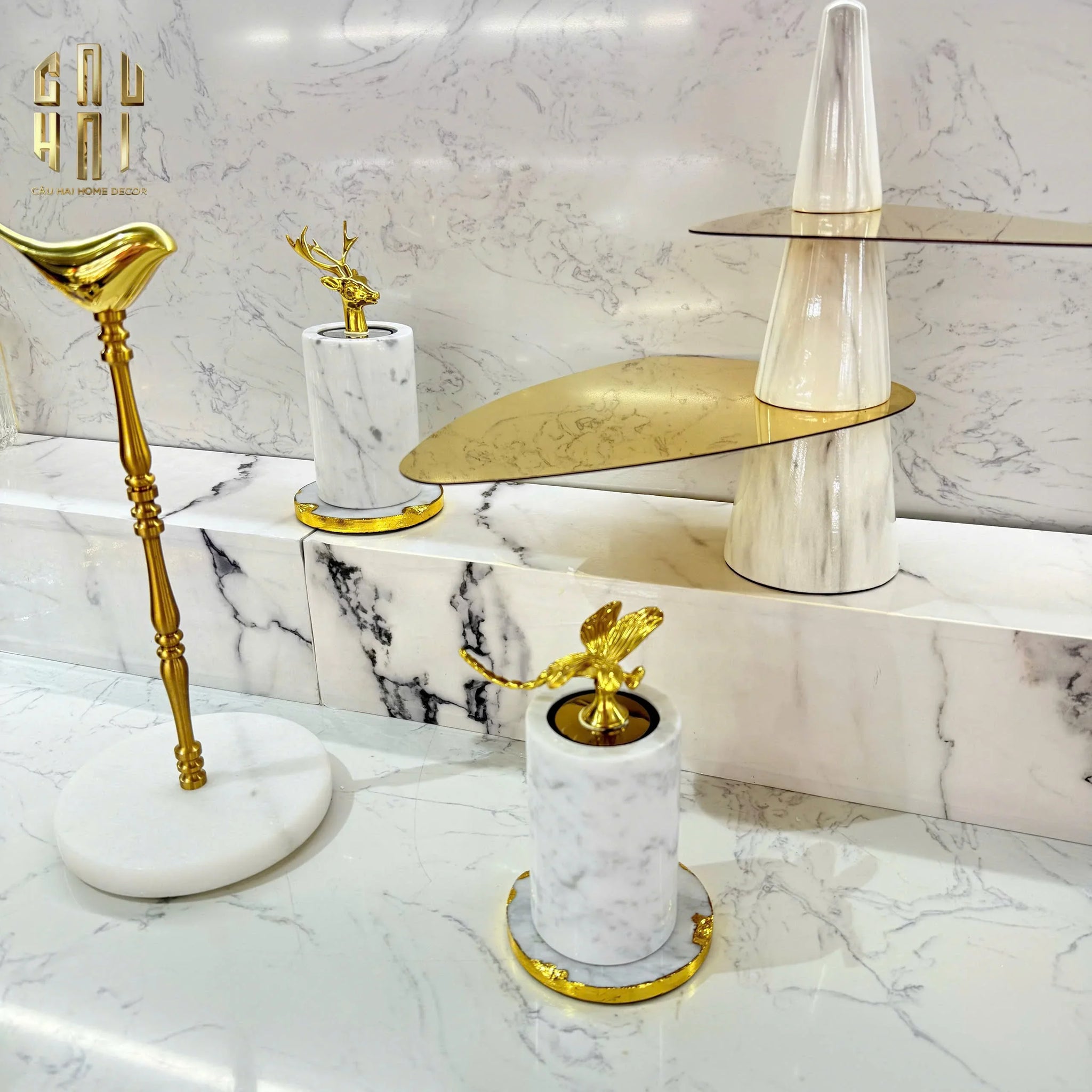 LỌ TĂM BRASSON ĐÁ MARBLE TRẮNG-CẬU HAI HOME DECOR