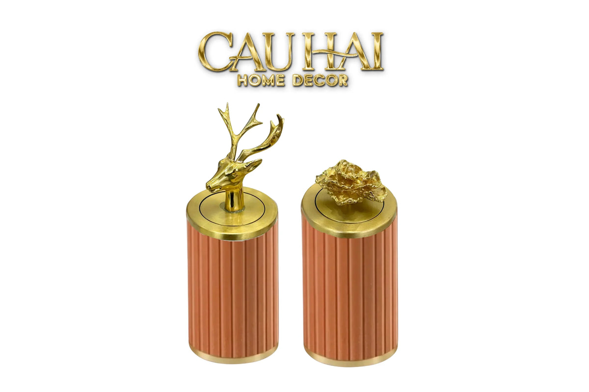 Lọ Tăm Da Luxe Leather - Cognac-HŨ TRANG TRÍ-CẬU HAI HOME DECOR-CẬU HAI HOME DECOR