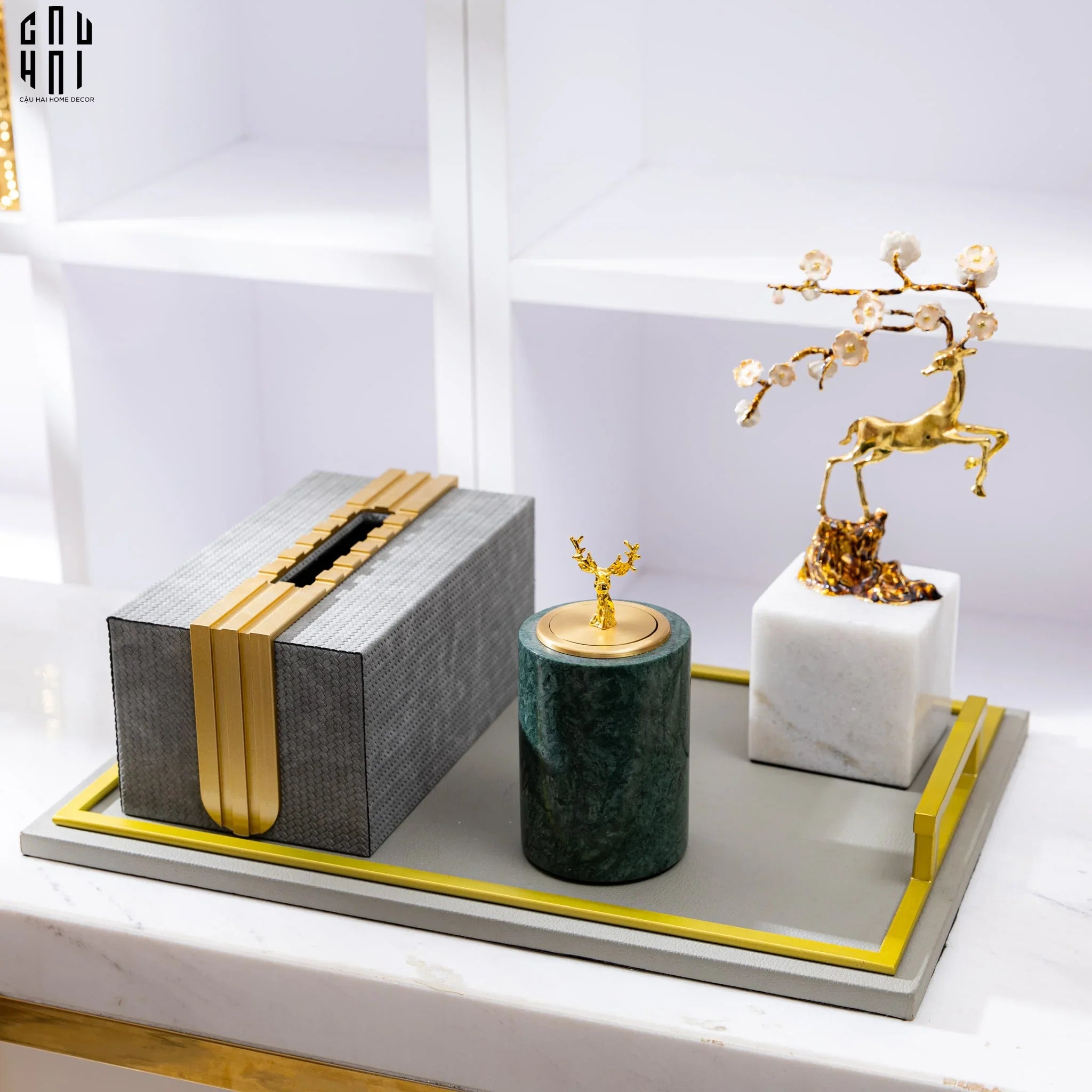 LỌ TĂM EMERALD MARBLE REINDEER SS25-CẬU HAI HOME DECOR