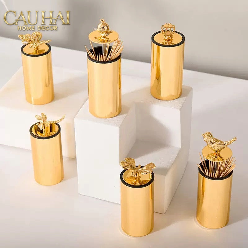 Lọ Tăm Golden Bird Toothpick Holder 5*13-Lọ Tăm bông - Bathroom Vanity-CẬU HAI HOME DECOR-CẬU HAI HOME DECOR