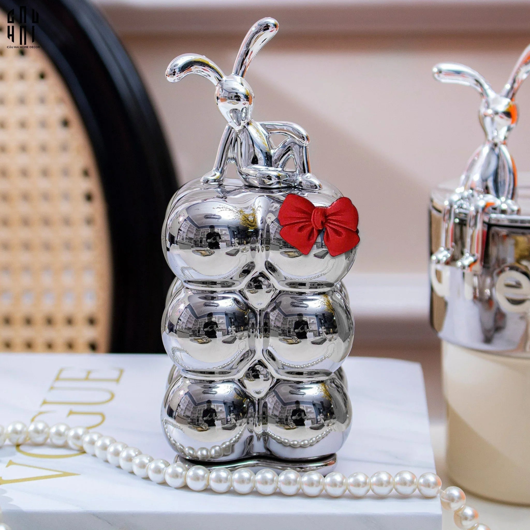 Lọ Tăm Silver Miley - Red Bow Ss25-HŨ TRANG TRÍ-CẬU HAI HOME DECOR