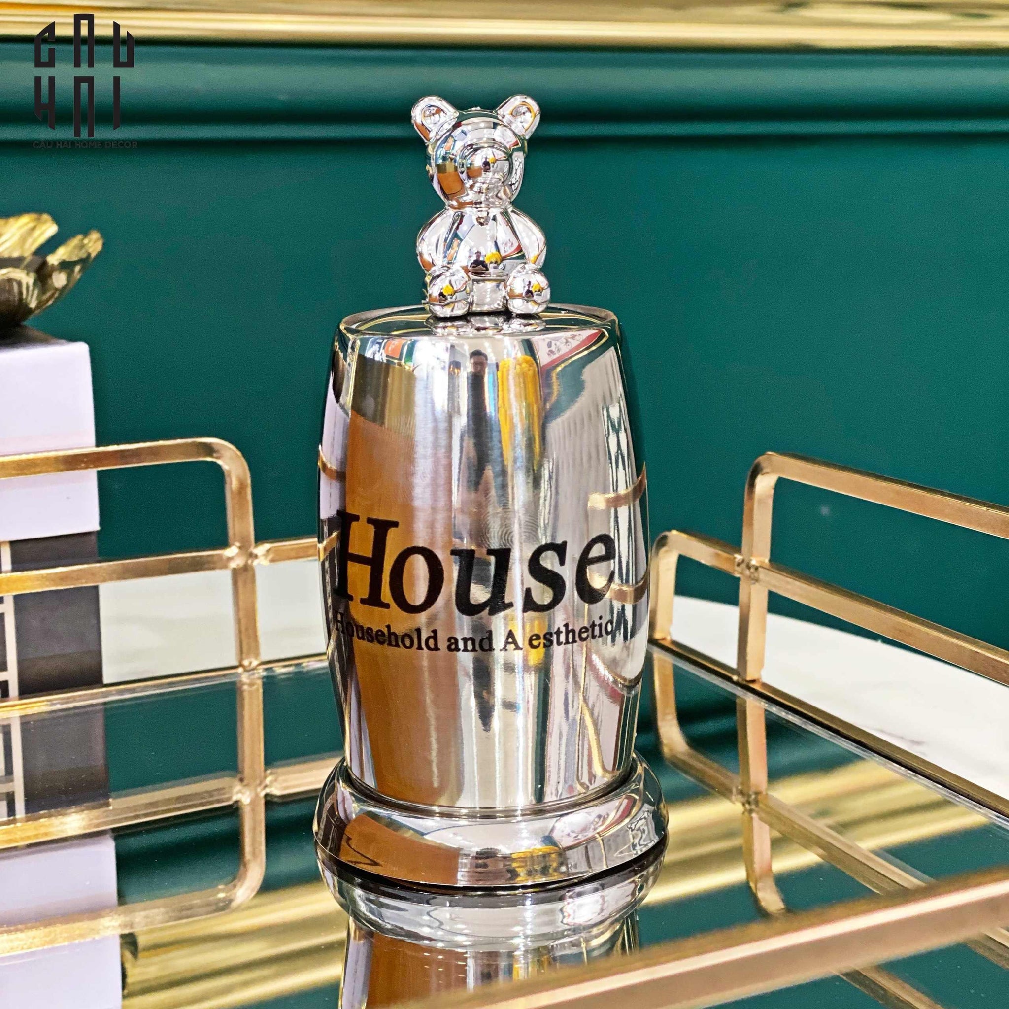 Lọ Tăm Silver Teddy Oval-HŨ TRANG TRÍ-CẬU HAI HOME DECOR