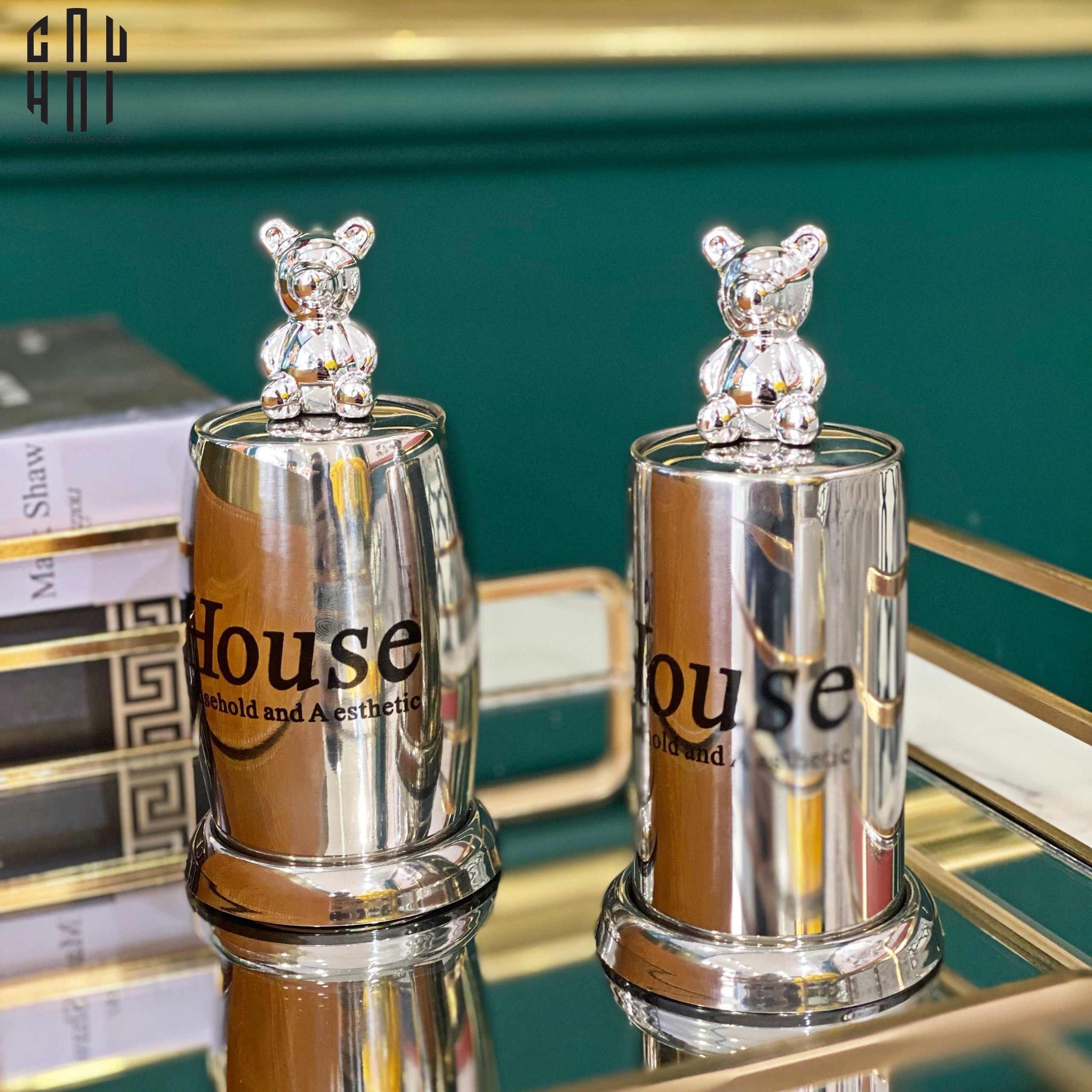 Lọ Tăm Silver Teddy Oval-HŨ TRANG TRÍ-CẬU HAI HOME DECOR