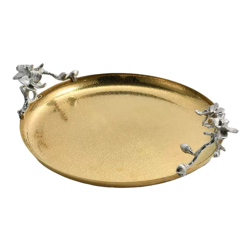 Maison Elysian Couture - Khay Tròn Đồng Platinum Cataleya Indira Brasson  Decorative Trays 27x30x8