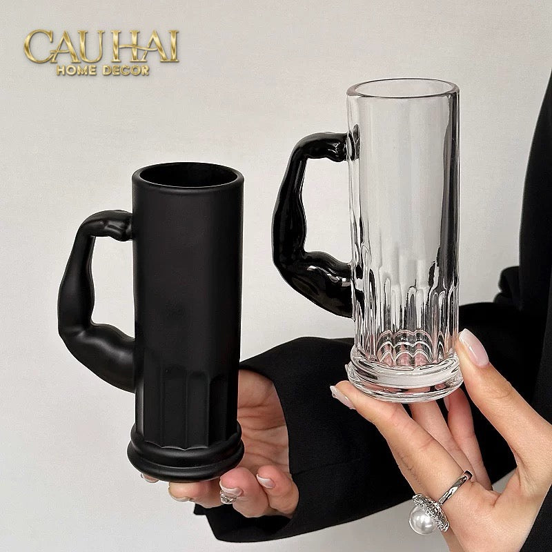 Ly Bia Thuỷ Tinh Đen Mờ - Black Hercules Arm 13x21 600Ml-LY THỦY TINH-CẬU HAI HOME DECOR