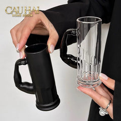 Ly Bia Thuỷ Tinh Đen Mờ - Black Hercules Arm 13x21 600Ml-LY THỦY TINH-CẬU HAI HOME DECOR