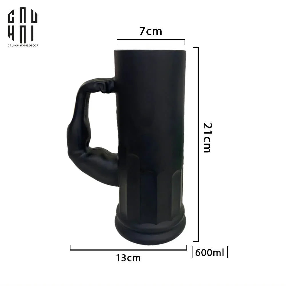 Ly Bia Thuỷ Tinh Đen Mờ - Black Hercules Arm 13x21 600Ml-LY THỦY TINH-CẬU HAI HOME DECOR