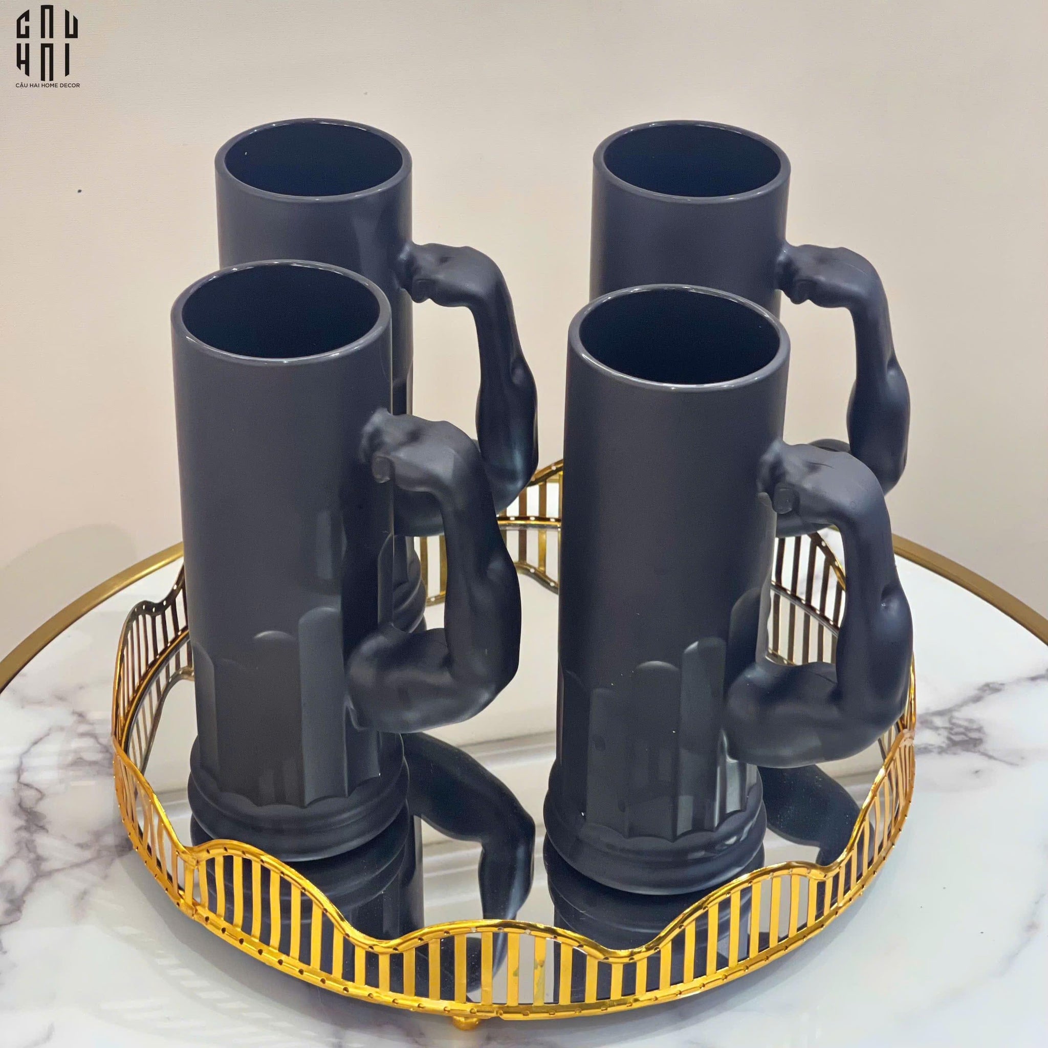 Ly Bia Thuỷ Tinh Đen Mờ - Black Hercules Arm 13x21 600Ml-LY THỦY TINH-CẬU HAI HOME DECOR