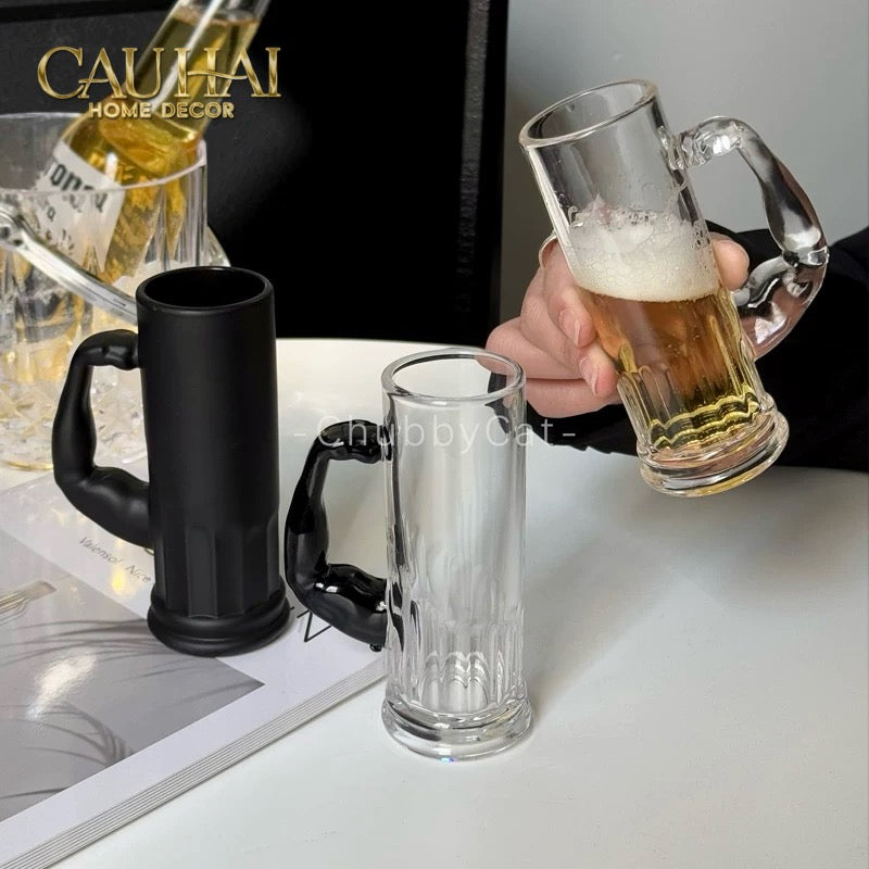 Ly Bia Thuỷ Tinh Đen Mờ - Black Hercules Arm 13x21 600Ml-LY THỦY TINH-CẬU HAI HOME DECOR