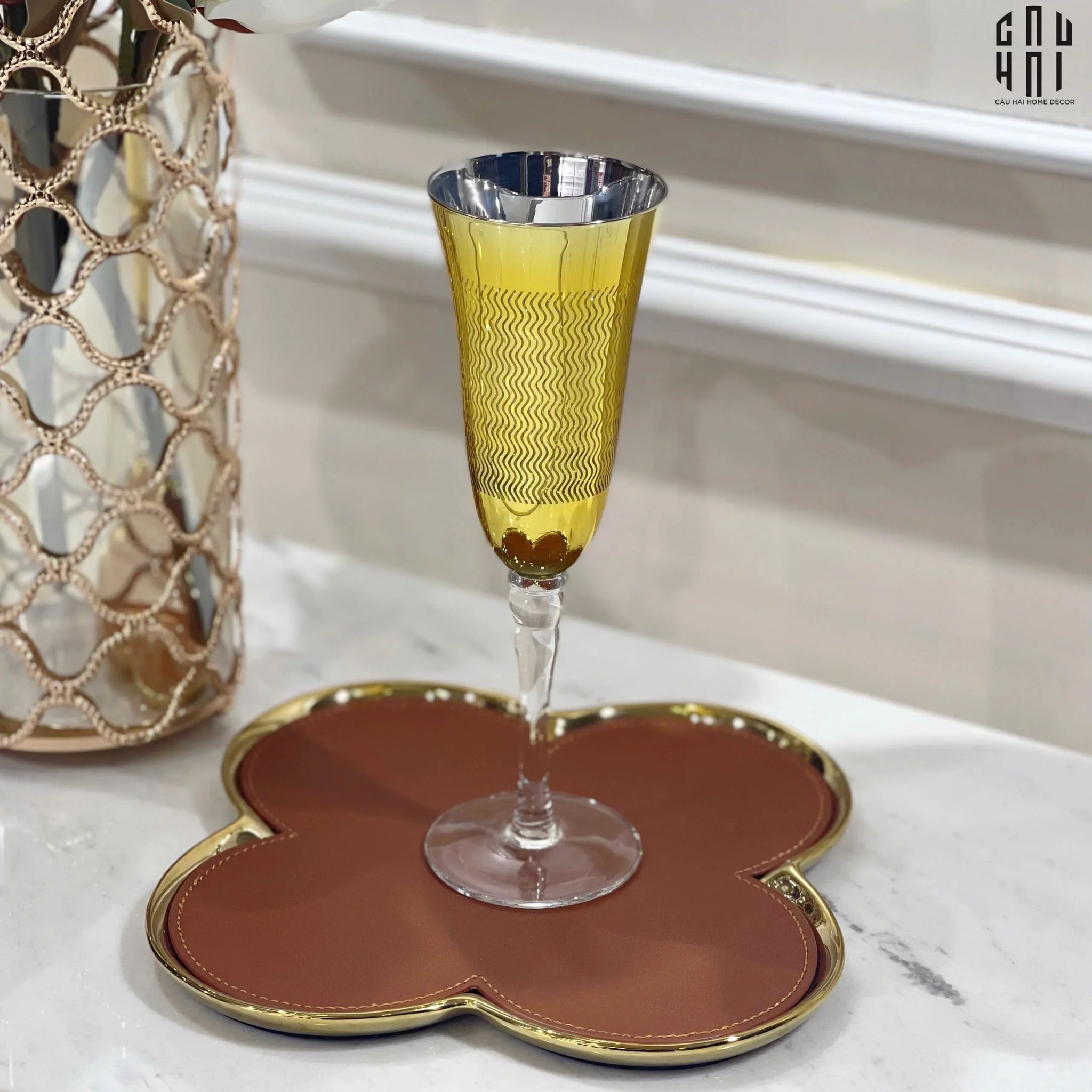 Ly Champagne Thuỷ Tinh Mạ Vàng Glorious of The Champion 22.3x7 180ml Allure Champagne Glasses-LY THỦY TINH-CẬU HAI HOME DECOR