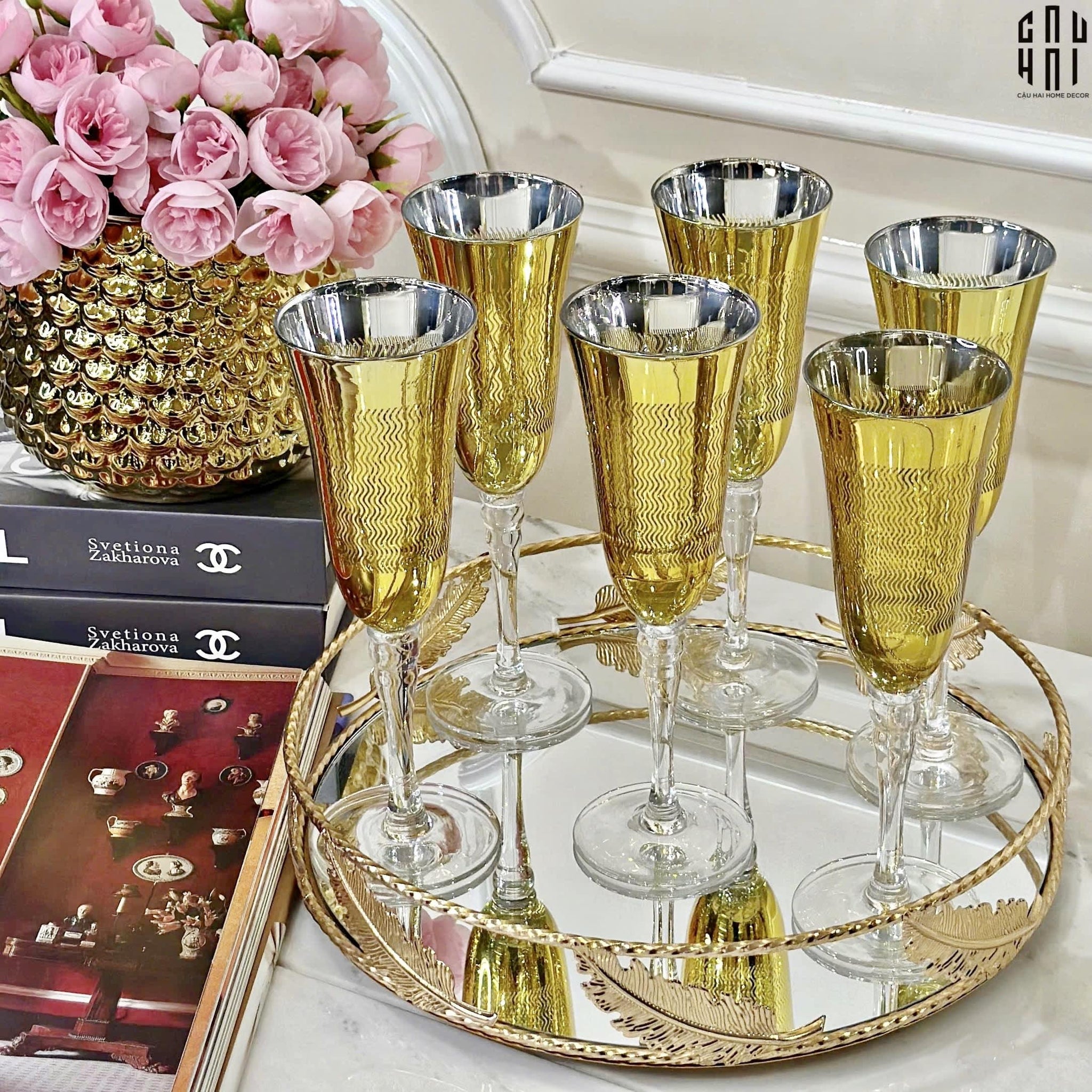Ly Champagne Thuỷ Tinh Mạ Vàng Glorious of The Champion 22.3x7 180ml Allure Champagne Glasses-LY THỦY TINH-CẬU HAI HOME DECOR