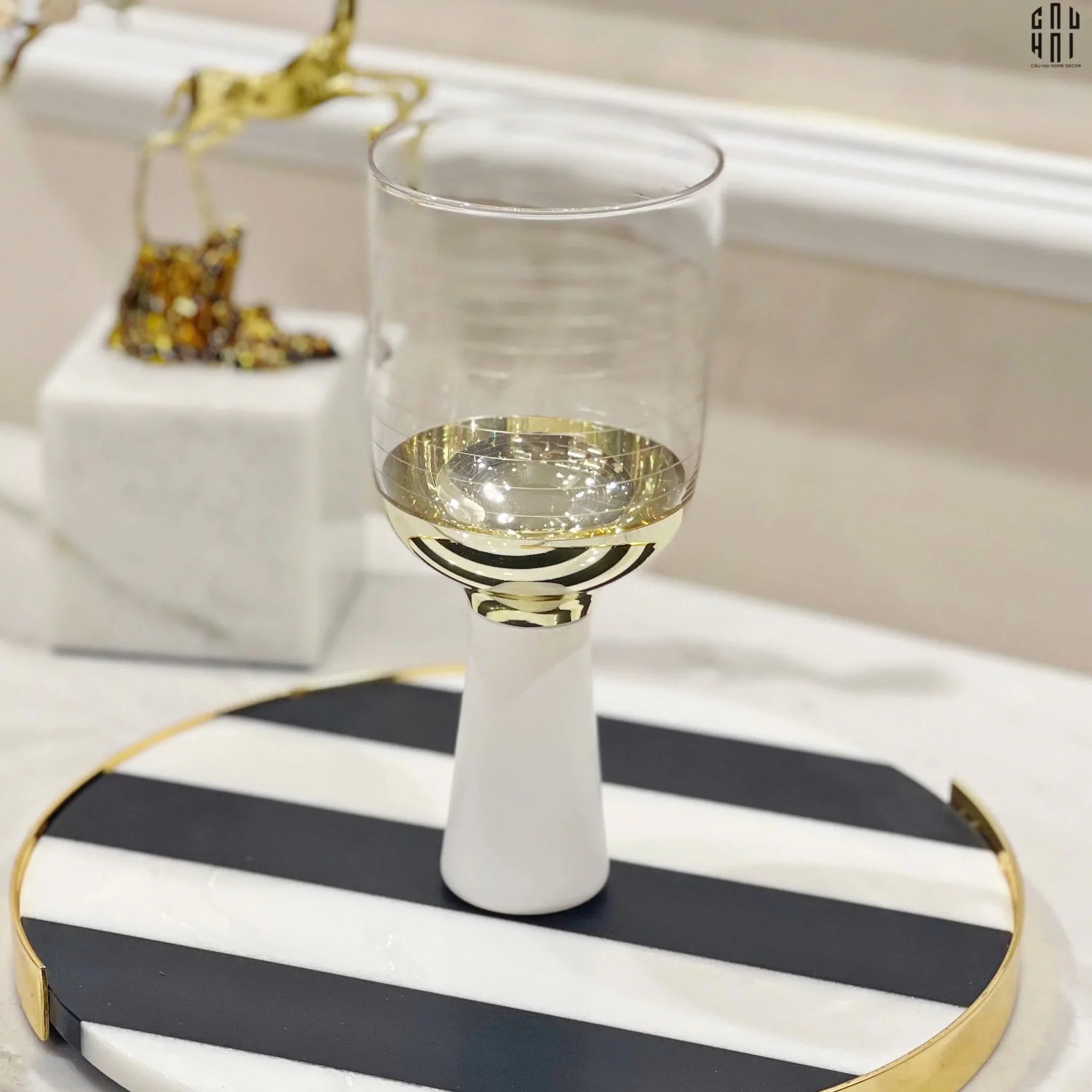 Ly Cocktails Thuỷ Tinh Trắng Opaline Mermaid - Aurealia Gold 19x8.6 400ml-LY THỦY TINH-CẬU HAI HOME DECOR