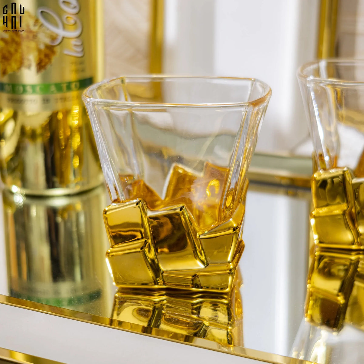 Ly Thuỷ Tinh Pixel Gold - Ss25-LY THỦY TINH-CẬU HAI HOME DECOR