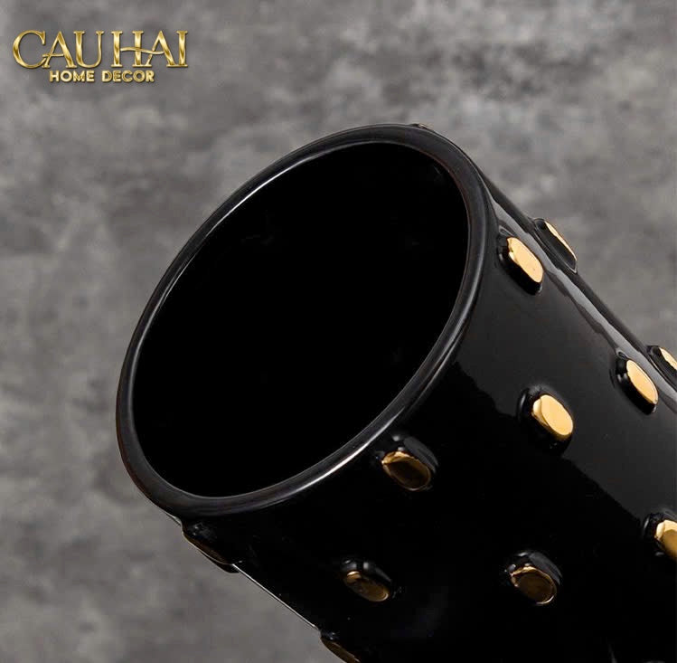 Mais Set 2 Bình Lọ Impériale Bastion Armory Noir-Gold Vessel - CẬU HAI HOME DECOR