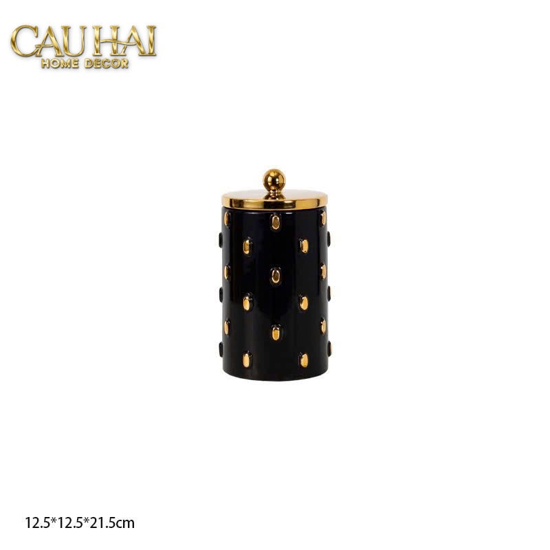 Mais Set 2 Bình Lọ Impériale Bastion Armory Noir-Gold Vessel - CẬU HAI HOME DECOR