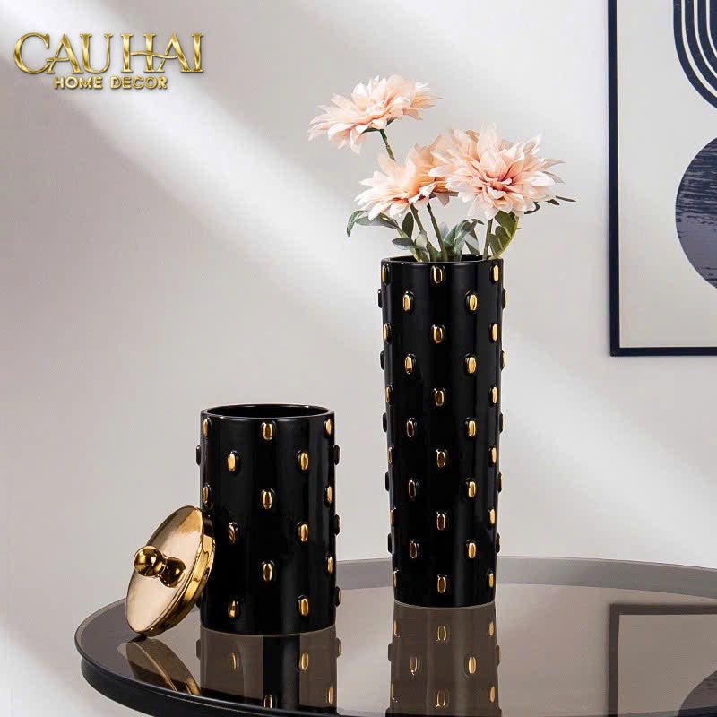 Mais Set 2 Bình Lọ Impériale Bastion Armory Noir-Gold Vessel - CẬU HAI HOME DECOR