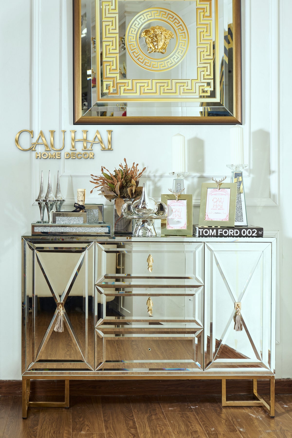 Maison Couture - Bàn Console Gương Tráng Thuỷ Dát Cạnh Bevel Diamond Éclat Gold 86x122x35-BÀN CONSOLE - TỦ CONSOLE-CẬU HAI HOME DECOR-CẬU HAI HOME DECOR