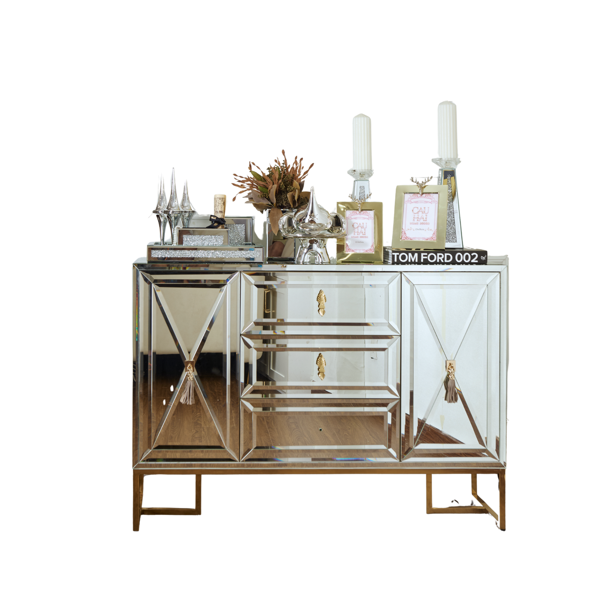 Maison Couture - Bàn Console Gương Tráng Thuỷ Dát Cạnh Bevel Diamond Éclat Gold 86x122x35-BÀN CONSOLE - TỦ CONSOLE-CẬU HAI HOME DECOR-CẬU HAI HOME DECOR