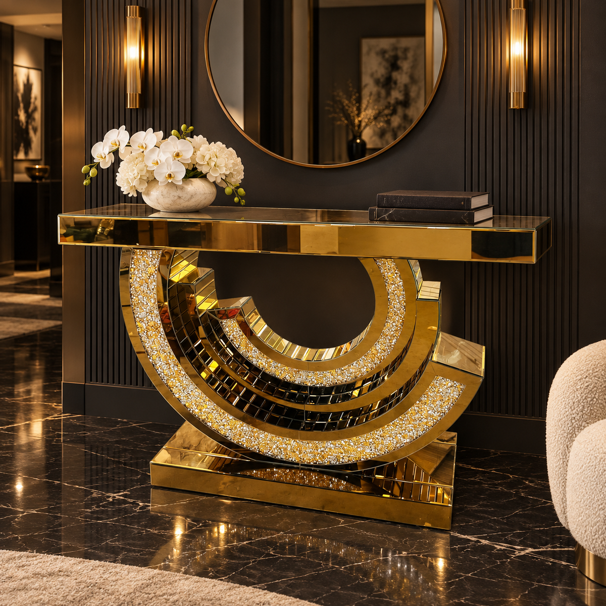 Maison Couture - Bàn Console Mirror Crescent Éclat Gold-BÀN CONSOLE - TỦ CONSOLE-CẬU HAI HOME DECOR-CẬU HAI HOME DECOR