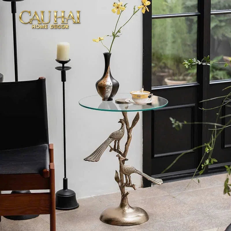 Maison Couture - Bàn Trà Góc Khổng Tước Bằng Đồng - Royale Aureate Paon Brasson Jardin Side Table H61-BÀN SOFA-CẬU HAI HOME DECOR