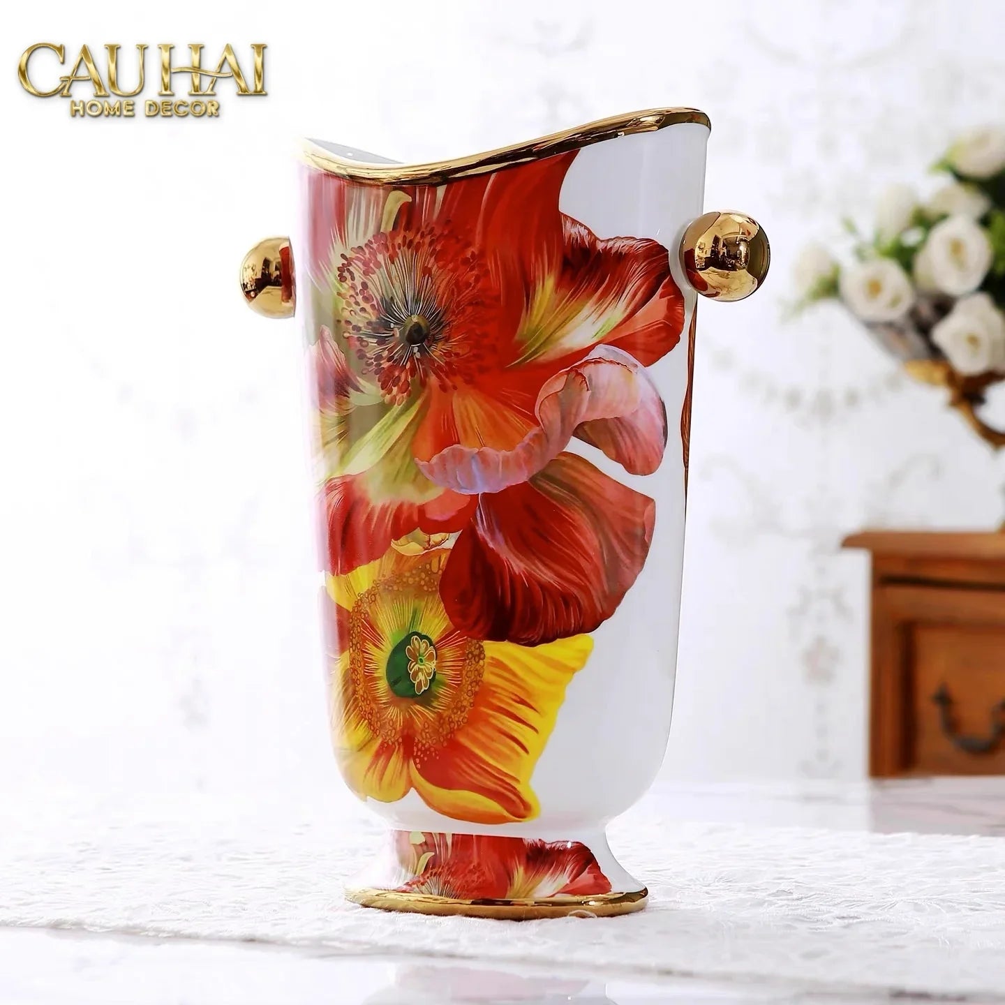 Maison Couture - Bình Hoa Bình Hoa Dáng Đàn Lyre - Prospérité Florissante - Lyre Silhouette Amphora Vase H28-BÌNH HOA-CẬU HAI HOME DECOR