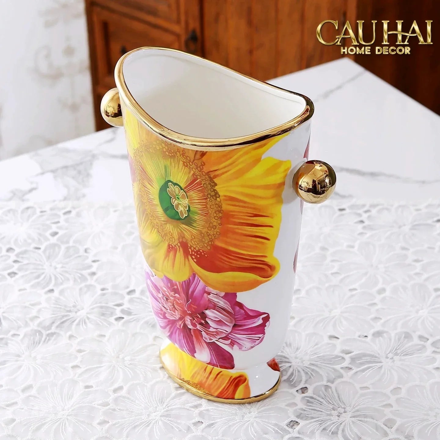 Maison Couture - Bình Hoa Bình Hoa Dáng Đàn Lyre - Prospérité Florissante - Lyre Silhouette Amphora Vase H28-BÌNH HOA-CẬU HAI HOME DECOR